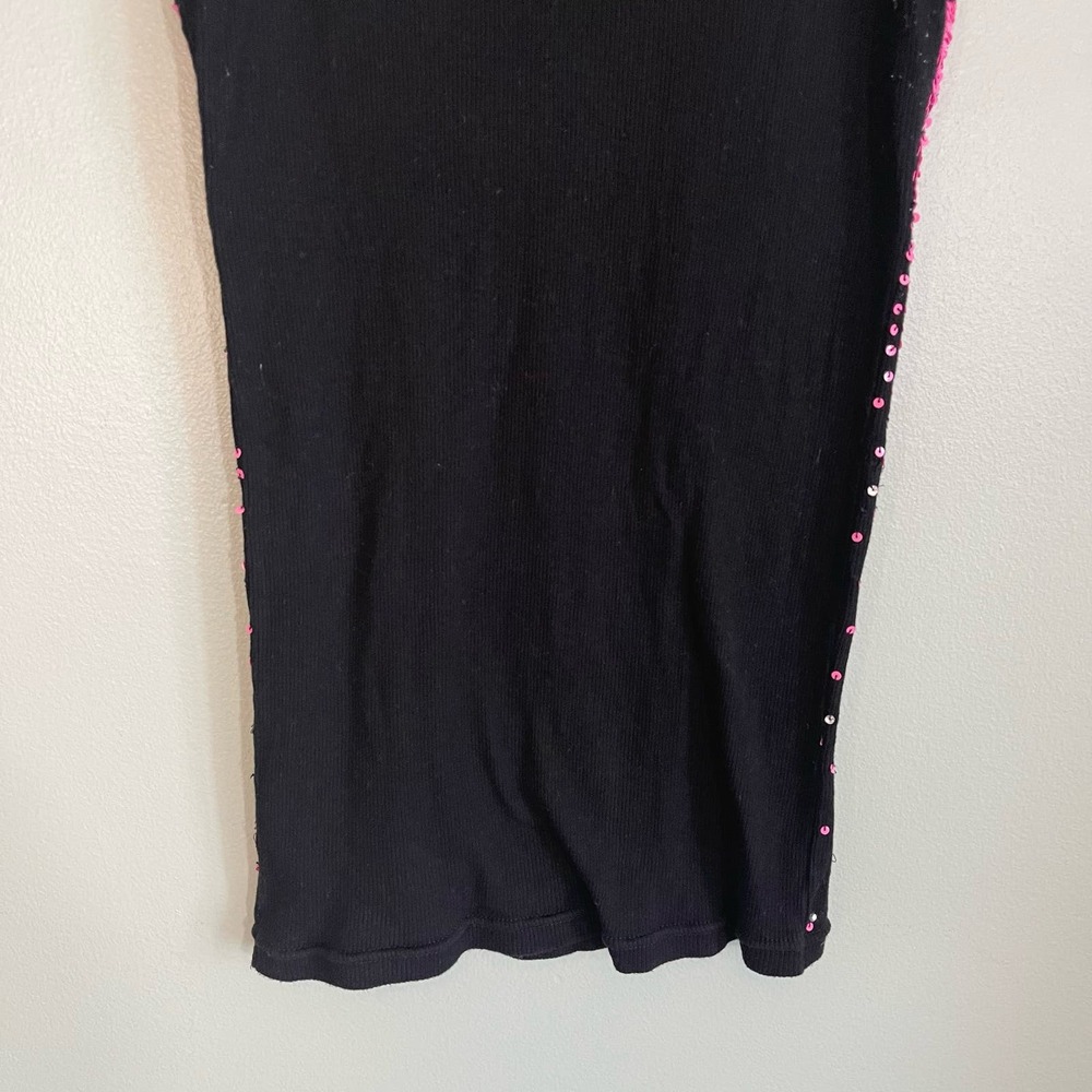 GLISH Womens Pink Black Sequins Embellished Cotton Rib Knit Tank Top Medium - Picture 3 of 7
